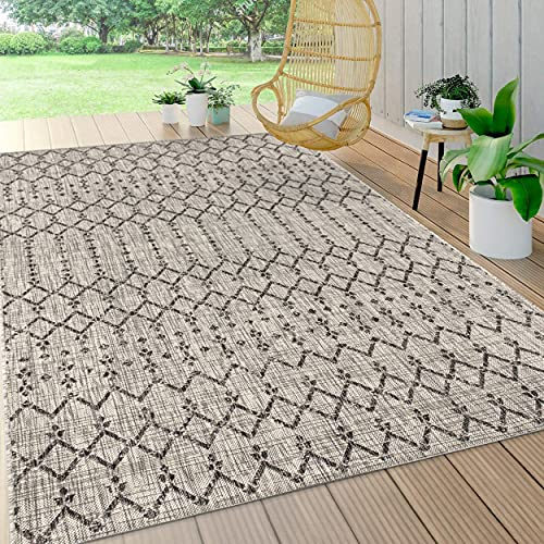 JONATHAN Y SMB108E-9 Ourika Marokkanischer Geometrischer Strukturierter Webteppich für den Innen-/Außenbereich, 270 cm x 370 cm, pflegeleicht, Wohnzimmer, Garten, Nicht fusselnd, Hellgrau/Schwarz