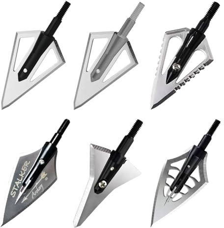 ZSHJGJR Broadheads Pointes De Chasse Vissables 100 125 Grains/Têtes De Flèches en Acier pour Arc À Poulies Et Recurve/Lot De 6 / Argent Noir/Accessoires Tir 3D Et Plein Air (Type 1)