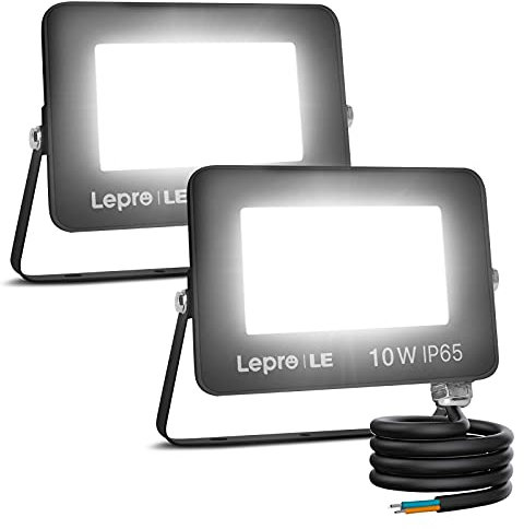 Lepro 10W LED Strahler Außen, 850LM Superhell Außenstrahler IP65 Wasserdicht Fluter 5000K Scheinwerfer, Flutlicht Aussenleuchte für Garten, Garage, Hotel, Sportplatz, Keine Bewegungsmelder[2 Stücke]