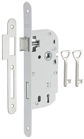 THIRARD - Serrure Encastrable à Clé pour Porte de Chambre - Axe 40 mm - Bouts Ronds - Blanc - 2 Clés - Coffre Acier Embouti - Têtière Acier - Mécanisme à 1 Tour