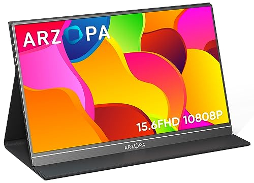 ARZOPA Portable Monitor, 15.6 Inch 1080 FHD Tragbarer Monitor with External HDR Eye Care Screen and HDMI/Type-C/USB-C, for Laptop/PC/Mac/PS4/Xbox