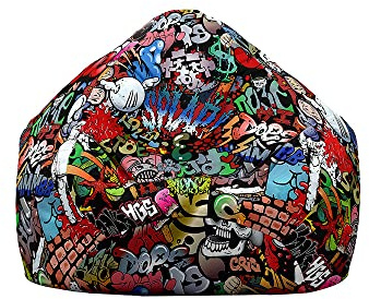 Treer Fodera per Pouf a Sacco per Adulti e Bambini, Hip -Hop Graffiti Stampa Copertura per Poltrona Sacco con Cerniera e Senza Imbottitura, Pouf a Forma di Pera Bean Bag Cover (70x80 cm,Rosso)