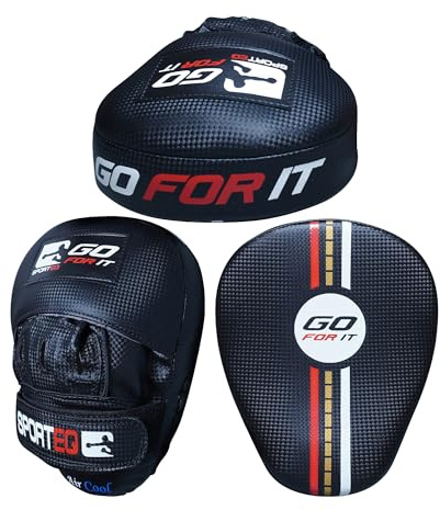 Sporteq Go Series Focus Mitts - Hook & Jab Pads, Boxing Pads with adjustable wrist strap - Curved MMA, & kickboxing Training Mitts for coaching & strike drills (Black)
