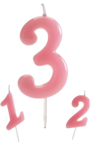 dekora - Vela Cumpleaños Número 3 Rosa Bebé 5,5 cm para Decorar Tartas