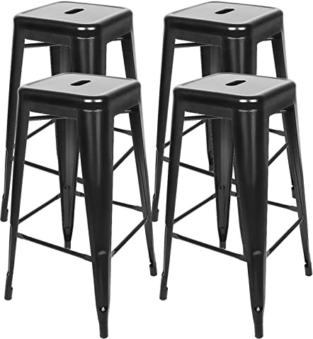 homewell Set di 4 sgabelli da bar industriali, in ferro, 76 cm, impilabili, con poggiapiedi, in stile retrò, per sala da pranzo, balcone, bistro bar (4, nero)
