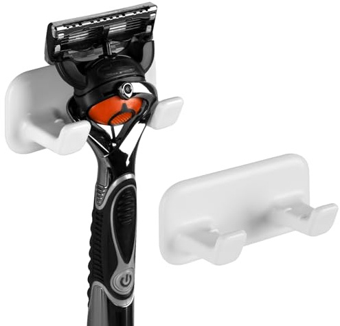 Linkidea 2er-Pack Rasiererhalter für die Dusche, selbstklebender Rasiererhaken, kompatibel mit Gillette Fusion 5, NFL-Serie, Harry's 5 Blade, Dorco Pace 6 Pro (Weiß)
