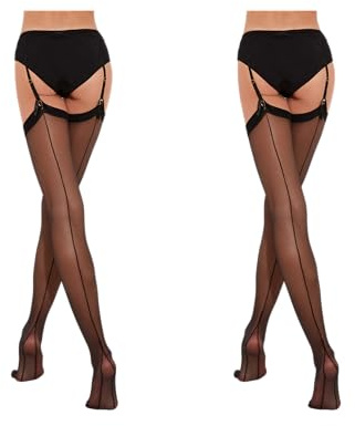 Fiore Bas Noir effet Couture pour Porte-Jarretelles - Femmes (3), M lot de 2