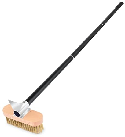 NUTUNI Pizzaofenbürste mit Schaber, Grillbürste mit Messingborsten und Griff, Gesamtlänge 89 cm oder 129 cm, Pizzaofen-Zubehör