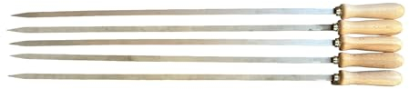 Spiedi per barbecue in acciaio inossidabile lunghi 74 cm con manico in legno per carne pesce verdure (5)
