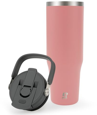 Riley Joy 2.0 Stainless Steel Tumbler 32 oz with Handle and Straw - 100% Leak Proof Insulated Water Bottle - Easy to Carry Travel Mug - Dishwasher Safe - Car Coffee Cup - Pink