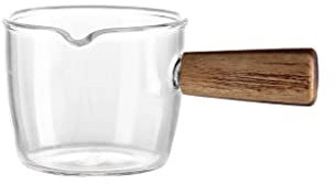 BODHIS Brocche per schiumare Il Latte Piccola Tazza di Latte in Vetro Mini bricco per Il Latte Tazza per caffè e Latte con Manico in Legno Bocca Appuntita Piccola bricco per Il