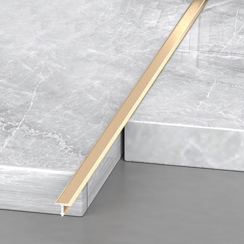 Tira de transición en T de aluminio dorado para umbral de puerta, azulejos de vinilo de 51 pulgadas, paquete de 2 tiras extra estrechas para juntas de suelo, 40 mm de ancho