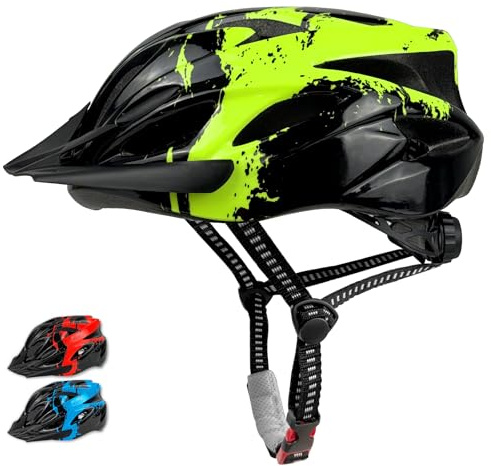 Bibykivn Casco de Bicicleta Ajustable, Casco Bicicleta Niño,con Visera Extraíble Forro Lavable, con Visera Extraíble Casco, para Chico Niñas Casco MTB Patinete Ciclismo Monopatín Scooter (Verde, M)