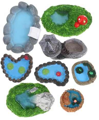 POPETPOP 9 Piezas Piscina De Micro Paisaje Adornos De Patio Terrario De Paisaje En Miniatura Decoración De Estanque Pequeño Accesorios para Estanques En Miniatura Minifiguras Resina