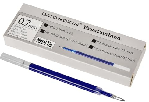 LVZONGXIN 12 stycken flytande gelpåfyllningsstift metallspets, kompatibel med Pentel Energel – [Blå ] – 0,7 mm kulspets reservpatroner, fungerar med Pilot G2 07, gelpenna [Kan inte raderas]