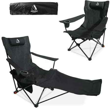 ARURU 2-in-1 Reclining Camping Chair, Portable Folding Beach Lounge Chair with Footrest & Adjustable Backrest, 300lbs Capacity, Comfortable Mesh Chairs with Cup Holder for Adults Heavy Duty
