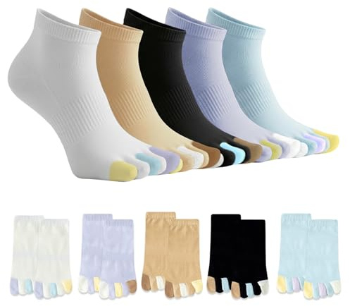 Sunolkie Calze Donna a 5 Dita, 5 Paia Calzini Sportivi Traspiranti in Cotone, Assorbenti e Comodi, Taglia Unica 35-38