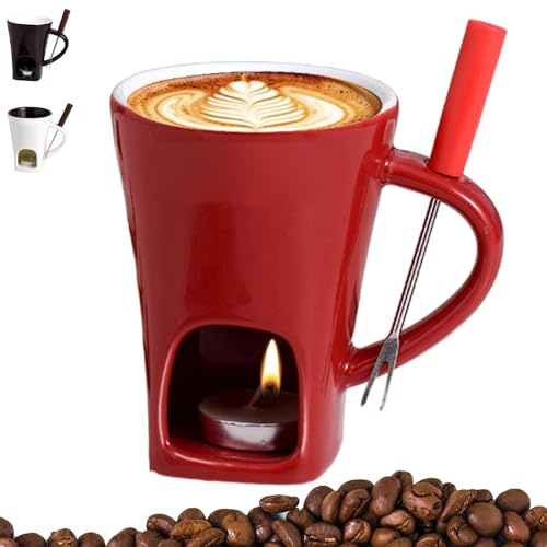 Taza Para Fondue De Chocolate, Taza Para Derretir Chocolate Con Tenedor Y Vela, T-aza De Cerámica Para Fondue, Juego De Calentadores De Mantequilla, Tazas Individuales Para Derretir Queso, Rojo