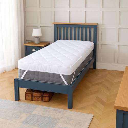 Neo Extra Thick 10CM Mattress Topper Soft Memory Foam Plush Bounce Fibre Breathable Diamond Quilted Fabric Elastic Anti Slip Corner Straps Secure Fit All UK Bed Sizes (Single)