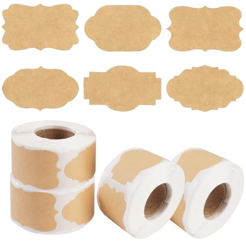 1200 Pièces Étiquettes Autocollantes en Papier Kraft, Vintage Étiquettes Adhésives Kraft, Auto Adhésifs Etiquettes Congélateur Vierges pour Cadeaux, Pots en Verre, Confitures et Décorations DIY