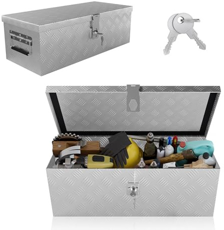 UISEBRT Caja de herramientas de aluminio con cerradura, caja de transporte de aluminio 600x260x200 mm, caja de aluminio robusta para herramientas, caja de remolque, caja de almacenamiento impermeable