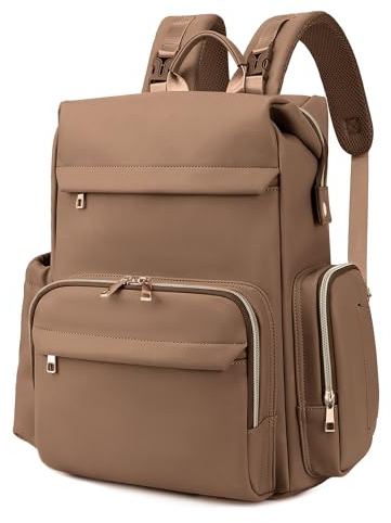 I IHAYNER Diaper Bag Backpack Leather Backpack for Women Travel Dad Mother Outdoor Backpack with Changing Pad Stroller Straps (Khaki)