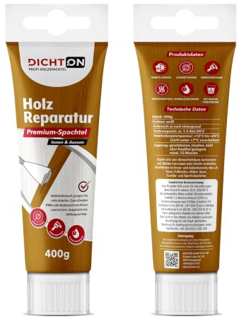 Träreparation premium färdig spatel i röret, träspatel inomhus och utomhus, färdig reparationspackel, träfyllmedel för möbler, dörrar fönster – DICHTON D.69 W (2 x 400 g)