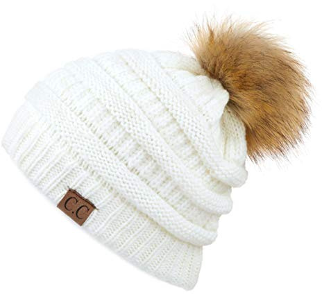 C.C Hatsandscarf Exclusives Unisex Ombre Ribbed Confetti Knit Beanie with POM (HAT-43) (Ivory)