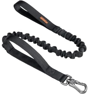 EXCELLENT ELITE SPANKER Military Bungee Dog Leash Elastic Leads Rope with 2 Padded Control Handle for Medium and Small Dogs (Black)