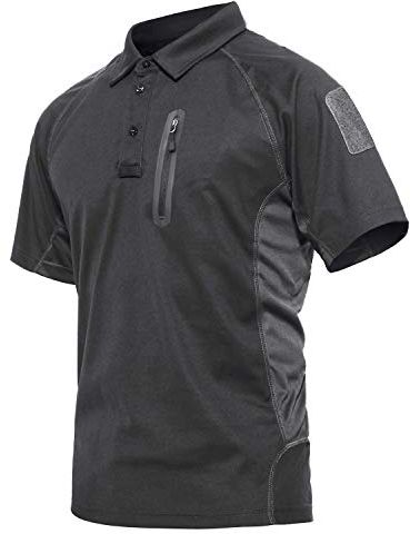 KEFITEVD Polo Funktionsshirt Herren Kurzarm T-Shirt mit Brusttasche Polyester Leicht Sommer Shirt Wandern Angeln Männer Freizeitshirt Dunkelgrau XL