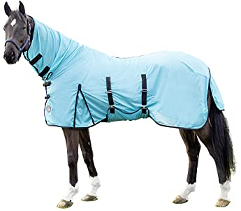 HKM Fliegendecke mit Halsteil -Aqua- | Atmungsaktive Insektenschutz-Decke für Pferde | Größe 115-165 (Aqua, 145)
