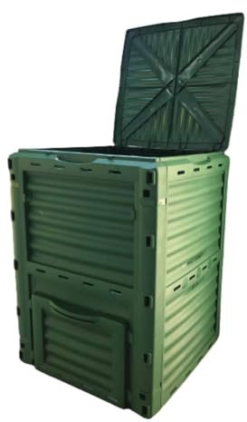 GARDIUN KZT1300 - Composteur New Organic 300 L 60 x 60 x 82 cm en polypropylène recyclé et résistant Vert avec Ouverture supérieure, Ventilation et Retrait Facile du Compost