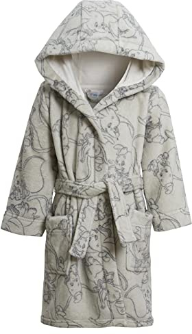 Disney Baby Girls & Boys Dumbo Dressing Gown Kids Hooded Bath Robe Grey Elephant Unisex Fleece Nightwear Grey 2 Years