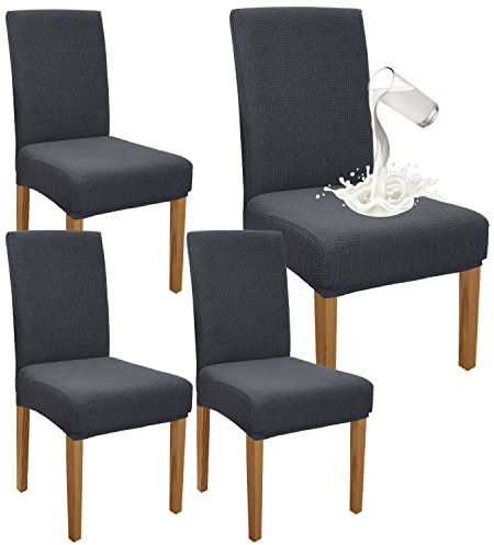 Granbest Premium Waterproof Dining Chair Covers Set of 4, Stretch High Back Chair Slipcovers for Dining Room, Washable Removable Chair Protector for Banquet, Kitchen, Party, Hotel (Grey, Pack of 4)