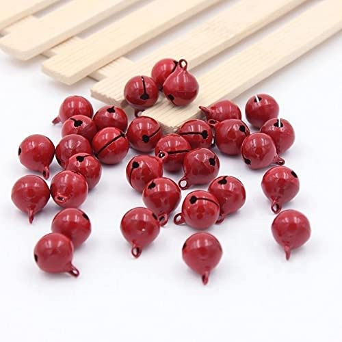 SHTGOI 50 campanelle da 14 mm, piccole campane in metallo, per decorazioni natalizie, gioielli, collari per animali domestici, portachiavi rosso