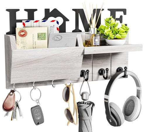 HapiRm Key Holder for Wall, Key Hanger with Home Design, Key Hooks Wall Mounted with Mail Sorter for Entryway, Mudroom, Hallway, Bedroom, Kitchen, Office