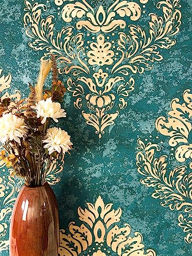 NEWROOM Tapete Blau Vliestapete Ornament - Barocktapete Barock Petrol Beige Prunk Glamour inkl. Tapezier-Ratgeber