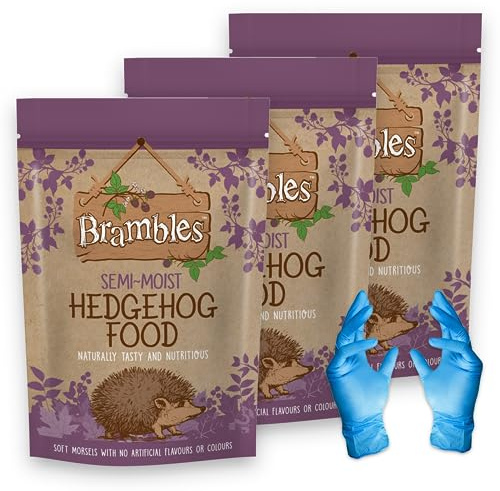 Brambles Semi-Moist Hedgehog Food - Also Suitable for Badgers and Foxes - Nutritious Food with Kasabona Blue Vinyl Gloves (Semi-Moist 850g x 3)
