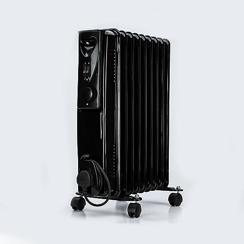 STATUS 7-Fin Oil-Filled Radiator 1500W Portable Heater, 3 Heat Settings, Adjustable Thermostat, Overheat and Tip-Over Protection, Black (OFHB7-1500W1PKB)