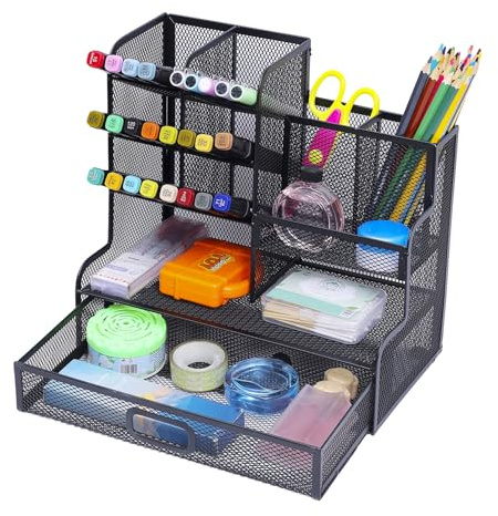 Vikmyer Organizador portalápices de malla con cajón, portalápices multifuncional para escritorio, organizadores de escritorio y accesorios para oficina escuela (M)