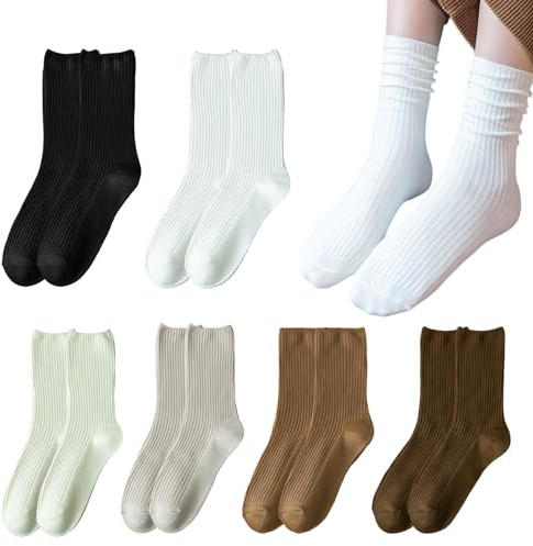 FUIPVGI 6 Paia di Calzini da Donna, Cotone Traspiranti, Pieghettati, Metà Polpaccio, Corte (IT, Testo, Taglia Unica, Regular, Multicolor)