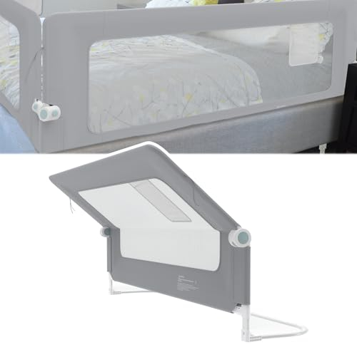 NAIZY Rausfallschutz Bett Rail 180cm Klappbar Bettgitter Baby mit Aufbewahrungstaschen, Bettschutzgitter Höhenverstellbar Kinderbettgitter für Kinderbetten, Elternbetten (Grau)