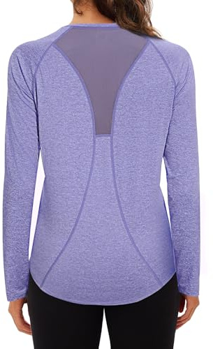 Wayleb Maglietta Sportiva da Donna Scollo a V Magliette a Maniche Lunghe Leggera Sportive Longsleeve T-Shirt Asciugatura Rapida Maglia Palestra Fitness Allenamento Sport Top, Viola L