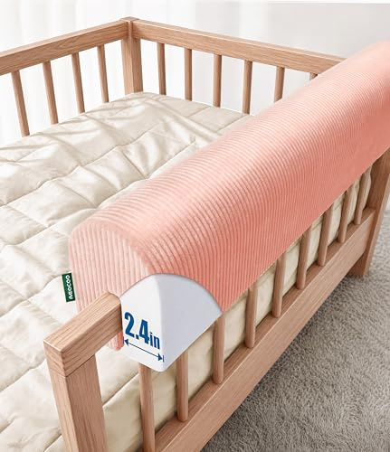 AEOCOO Bed Rail Bumper for Toddlers, Padded Bumper Pad 20cm High, Pink 90cm – Fits Over Bunk, Mid-Sleeper, Floor & Bed Rails – Stops Head Bumps & Falls – No-Slip Ties, Washable Cover