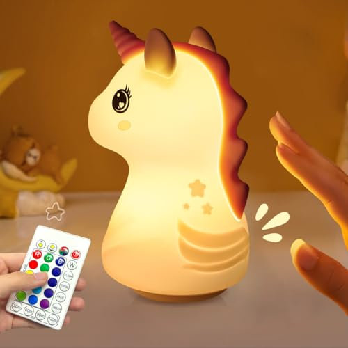 Opard Nachtlicht Kinder, Einhorn Nachtlampe, Dimmbar 16 Farben 10 Helligkeit Baby Nachttischlampe & Schlummerleuchten für Kinderzimmer, Einhorn Geschenke für Mädchen