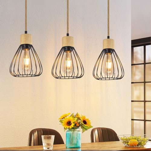 ZMH Hängelampe Vintage Pendelleuchte Esszimmer - Esszimmerlampe Retro Industria Hanfseil Esstisch Esstischlampe Schwarz 3 Flammig E27 Hängeleuchte für Wohnzimmer Schlafzimmer