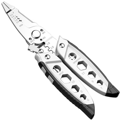 Uadme Pinza Combinata 16 in 1, Pinza Multifunzione per Elettricisti Spelafili Tagliafili Crimpatrice, Supporto Filo 12-22 AWG, Utensile Manuale Multiuso per Lavori Elettrici e Cablaggi