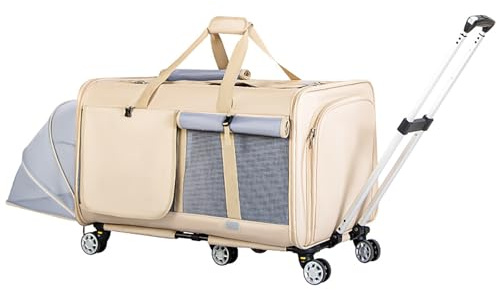 Bolsa de transporte expandible para mascotas, caja de viaje para mascotas, dos cajas, con ruedas extraíbles, divisores ajustables y asa telescópica, adecuada para perros y gatos pequeños y medianos