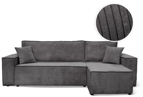 LOUNGITUDE Canapé Farah d'angle Convertible et réversible 4 Places en Velours côtelé
