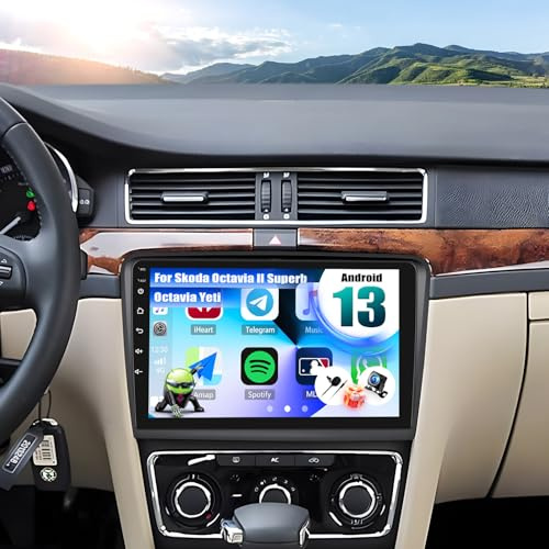CAMECHO Android 13 Radio de Coche con GPS para Skoda Superb 2(2008-2015),10 de Pantalla de Radio de 2 DIN con Carplay inalámbrico Android Auto Mirror Link WiFi RDS/FM Bluetooth y EQ+Cámara Trasera